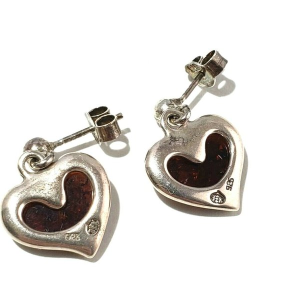 JK Designs Sterling Silver Baltic Amber Heart Dangle Earrings - Picture 4 of 7